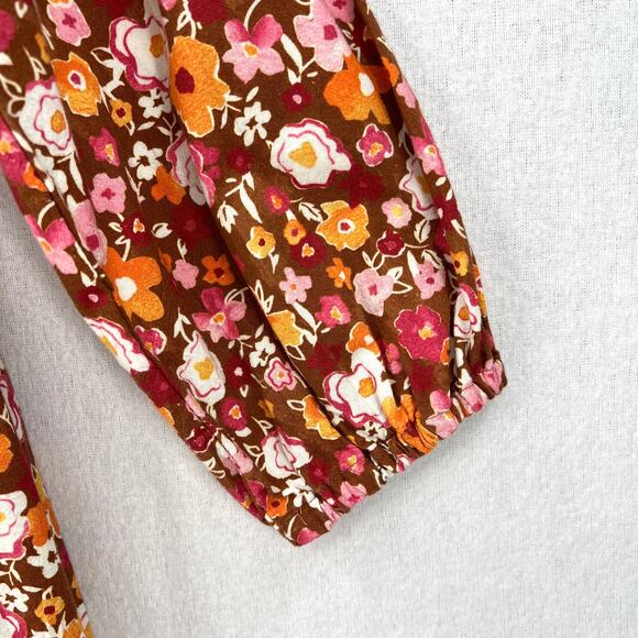 LACAUSA Berkeley Ruffle Midi Dress Womens XS Burnt Orange Floral Balloon Sleeves - Picture 11 of 16